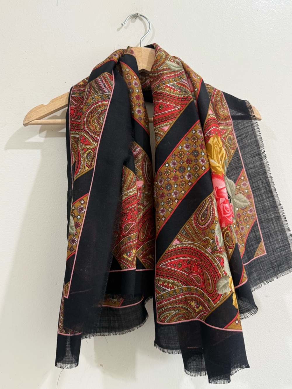 Paolo Rossini Black Paisley Floral Border Women's Scarf